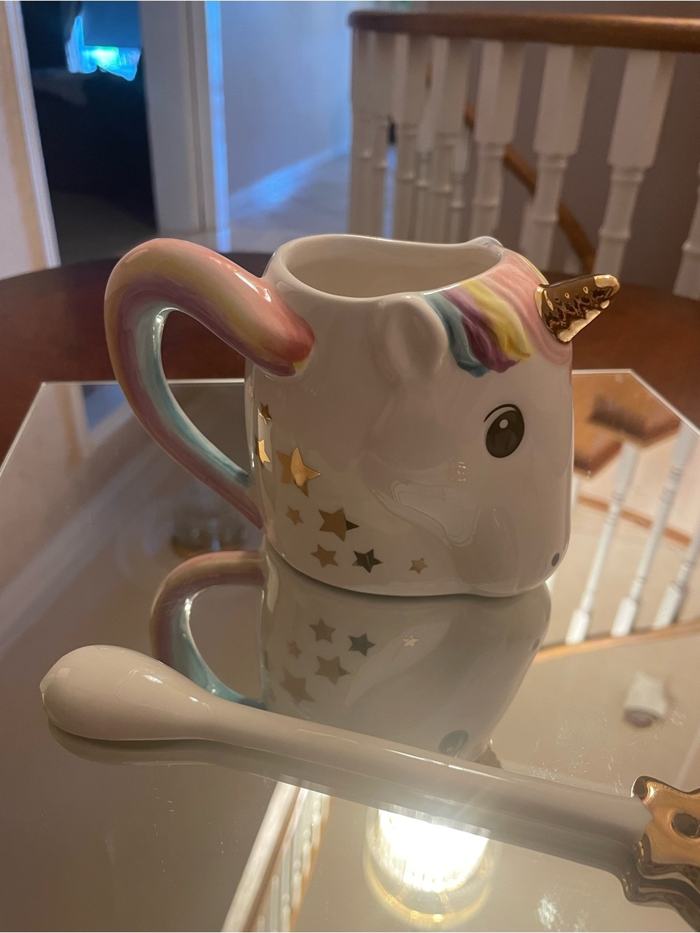 White Ceramic Unicorn Creamer with Gold Horn and Pastel Accents
